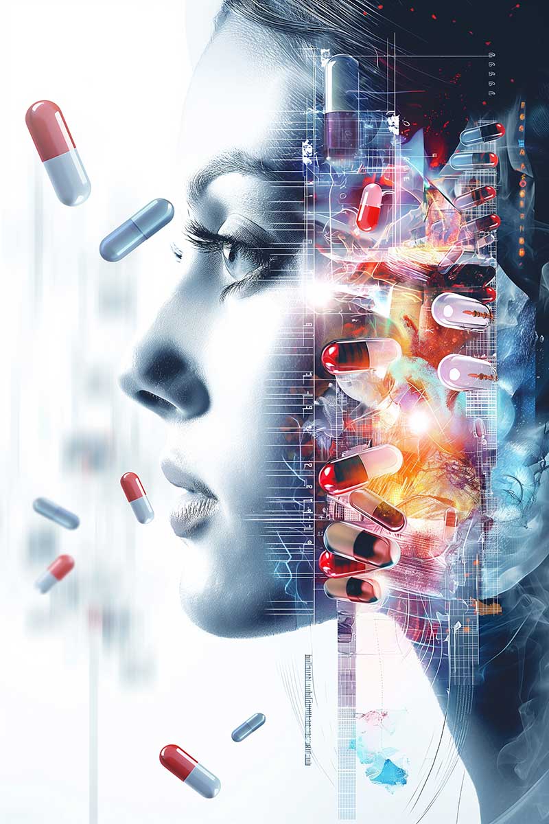 Conceptual Illustration of Human Profile and Digital Medicine Technology Interface